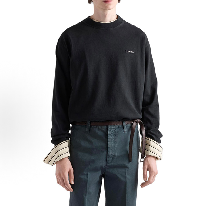 prada ribbed crew neck long sleeve jersey t-shirt